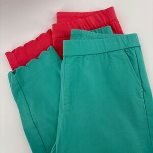 Lemon Way Women's 4 Teal Coral Scallop Hem Cropped Pull On‎ Pants Cotton